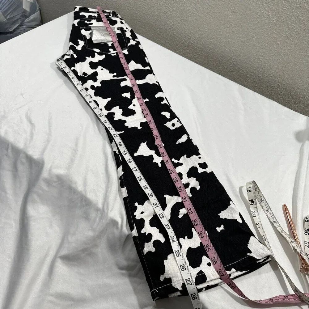 NEW $395 SIMON MILLER [ 24 ] Bell Bottom Jeans In Black White Cow‎ Print #Q375